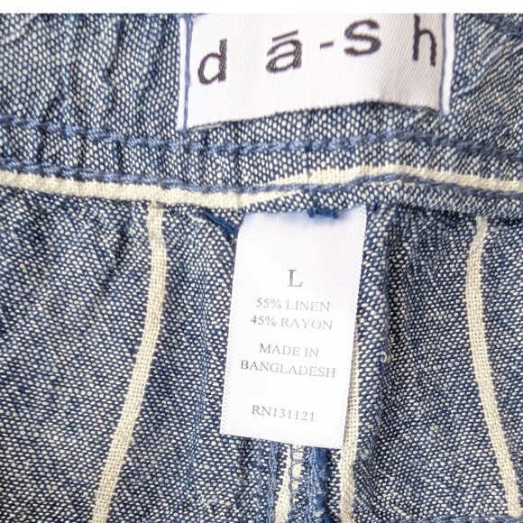 Dash Women's Striped Linen Blend wide leg Cropped Capri pull on‎ Pants Size L - Picture 3 of 10